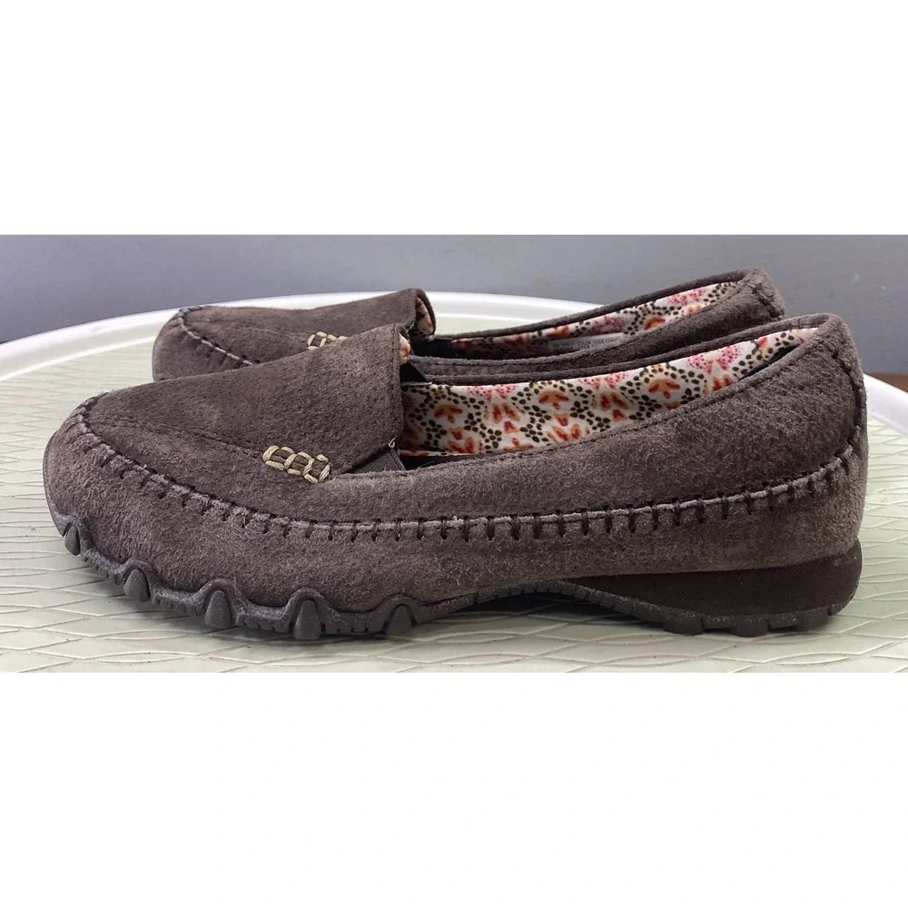 Women's Skechers Relaxed Fit Brown Suede Leather Memory Foam Loafers 7 Shoes EUC